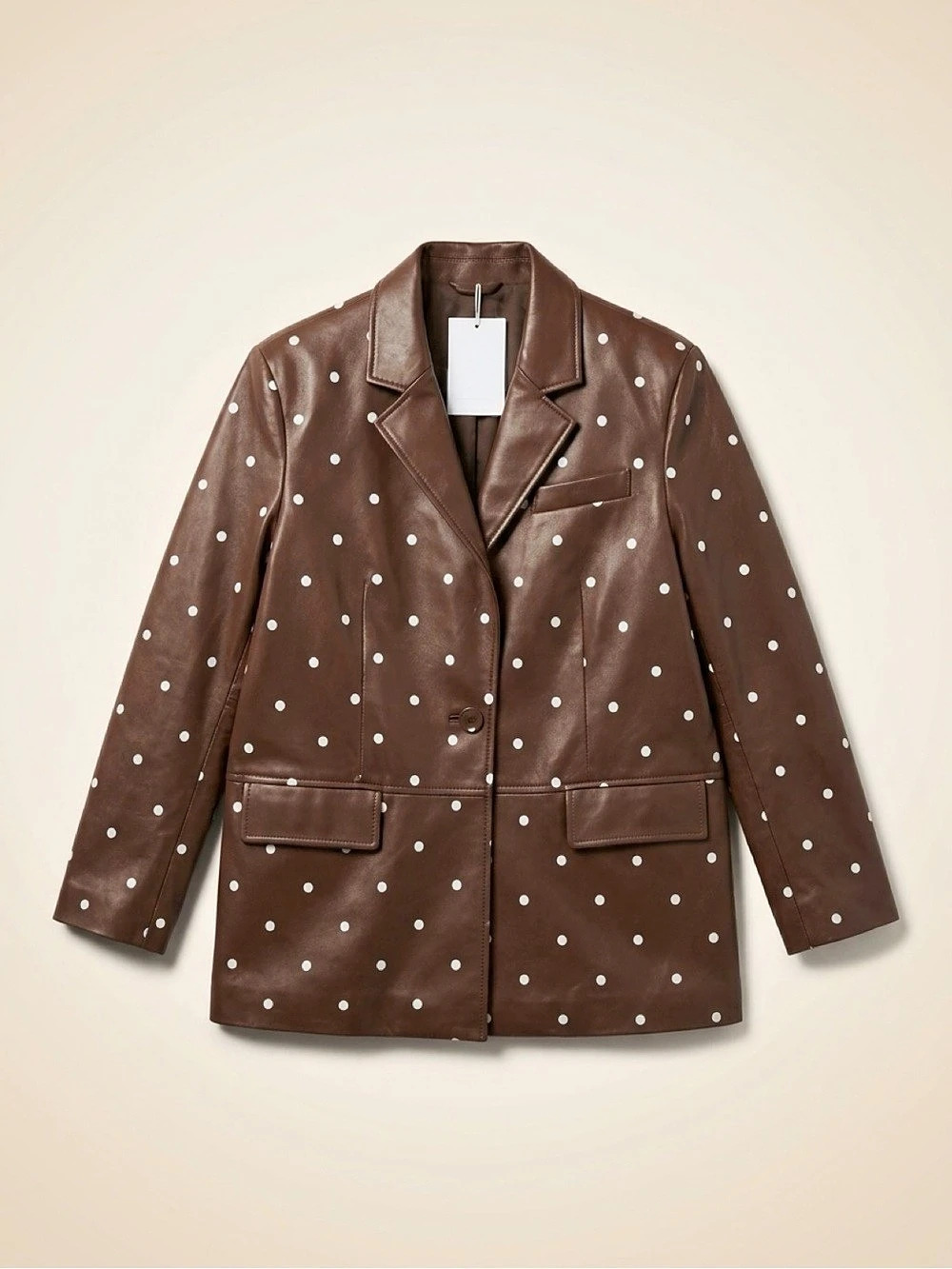 European Faux Leather Blazer Polka Dot Brown & White